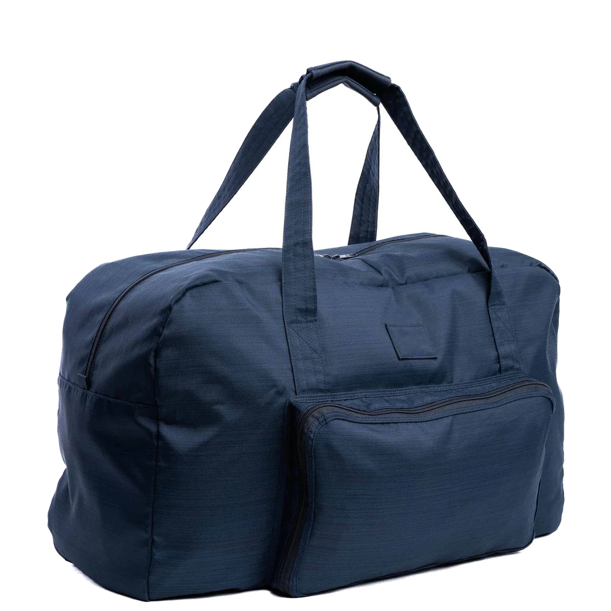 Custom packable duffel / brushed indigo — bag sample developed and produced by ProtoBag Studio