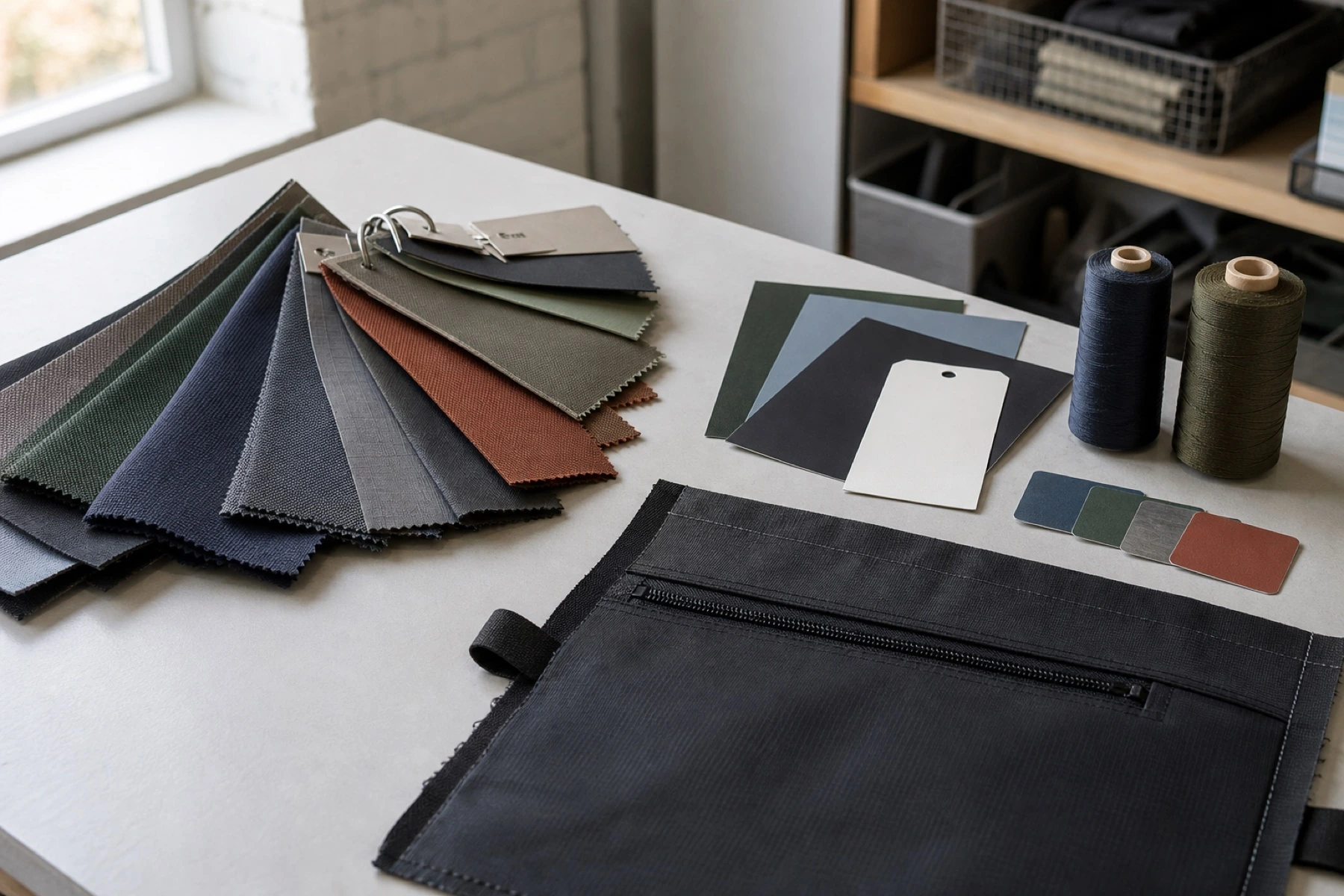 Recycled fabric texture for small-batch custom bag production