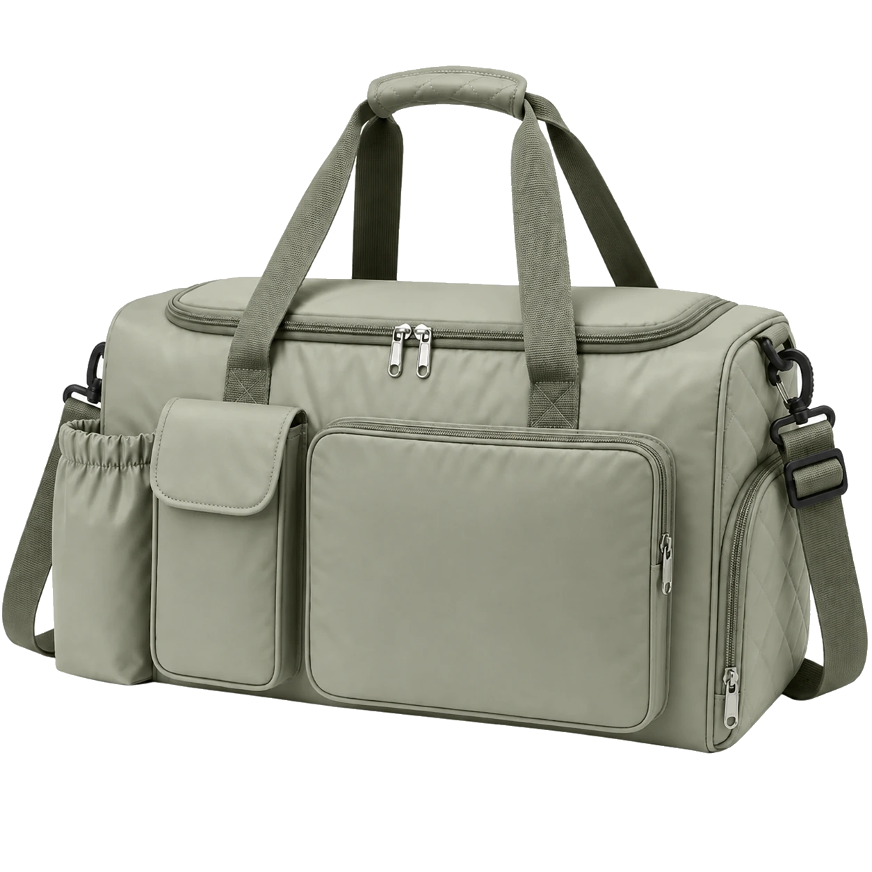 Logo Ready multi-pocket travel duffel reference