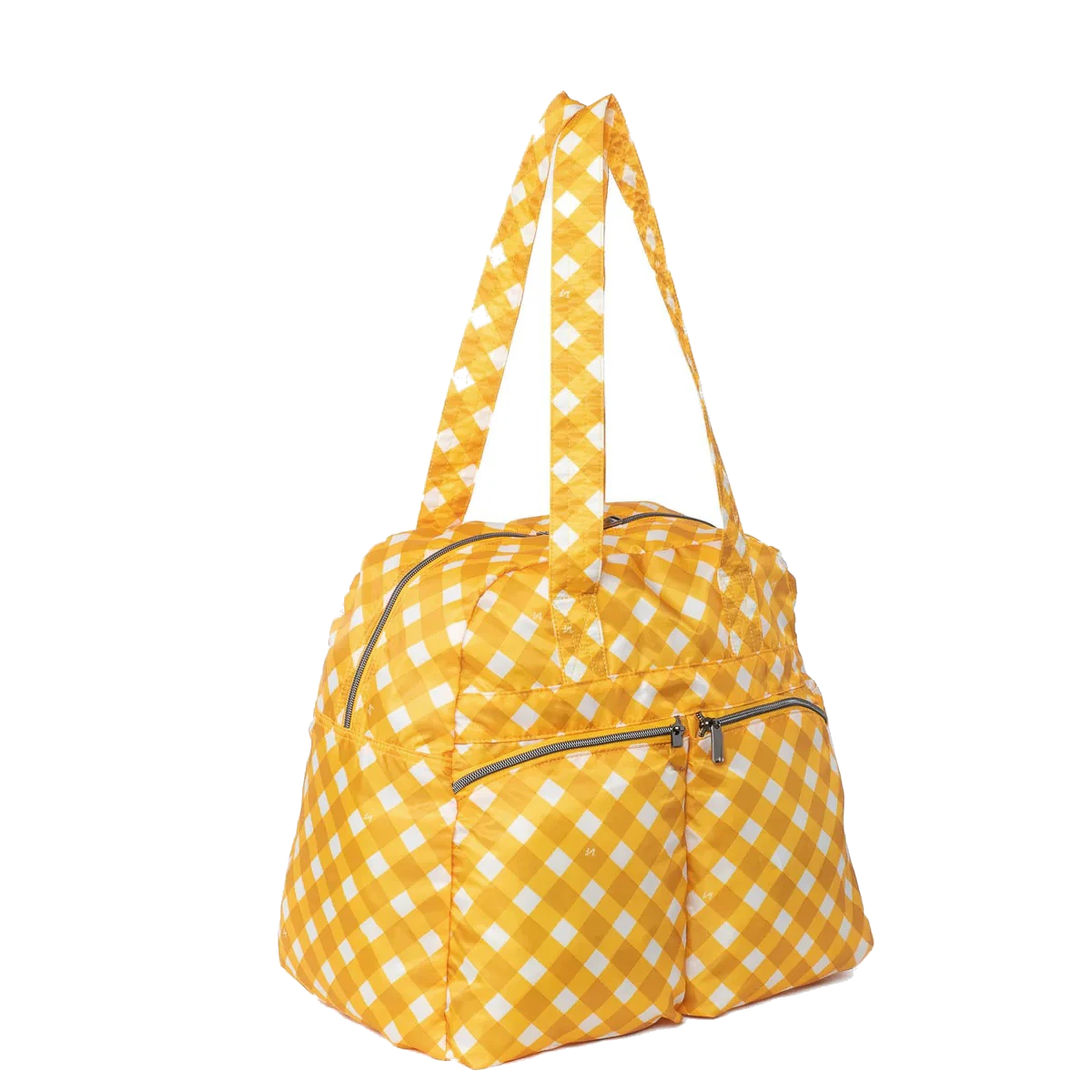 Custom packable tote / gingham mustard — bag sample developed and produced by ProtoBag Studio